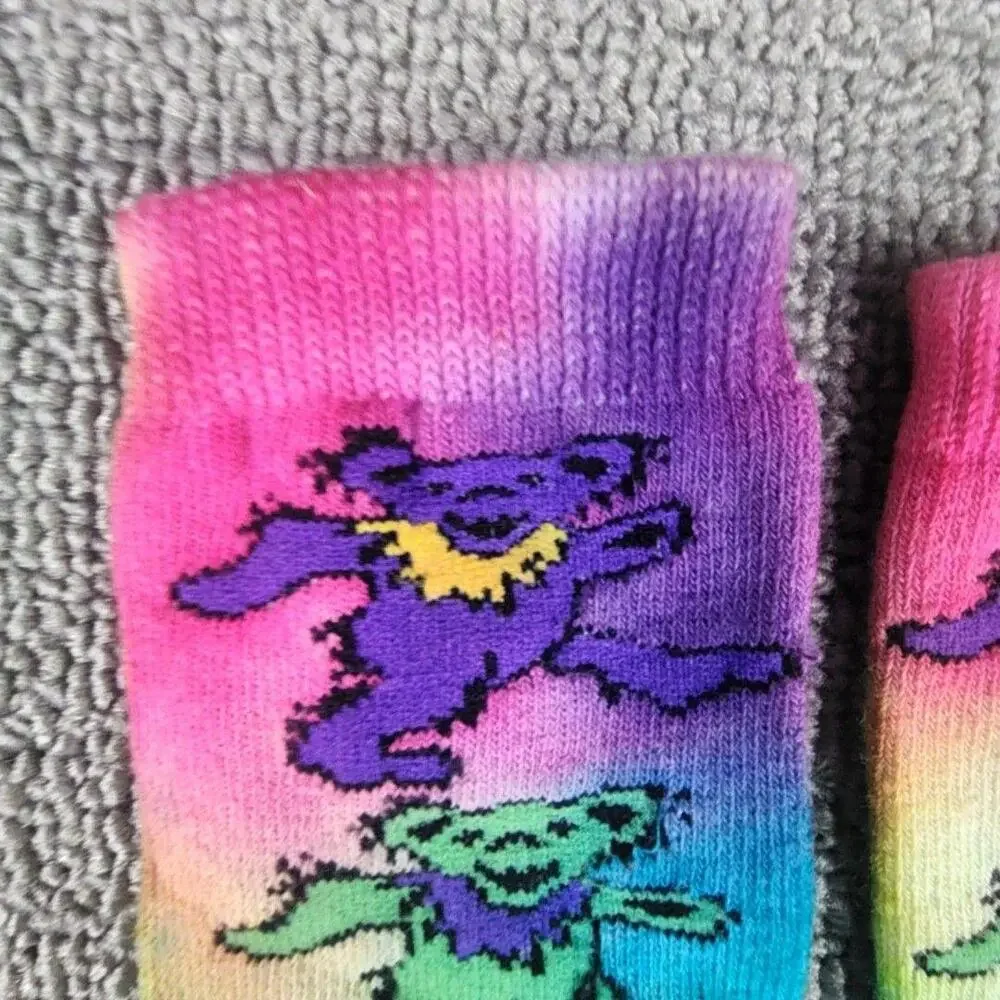 Tie Dye Dancing Bears Socks Mens One Size Multicolor Novelty Mid Calf Crew